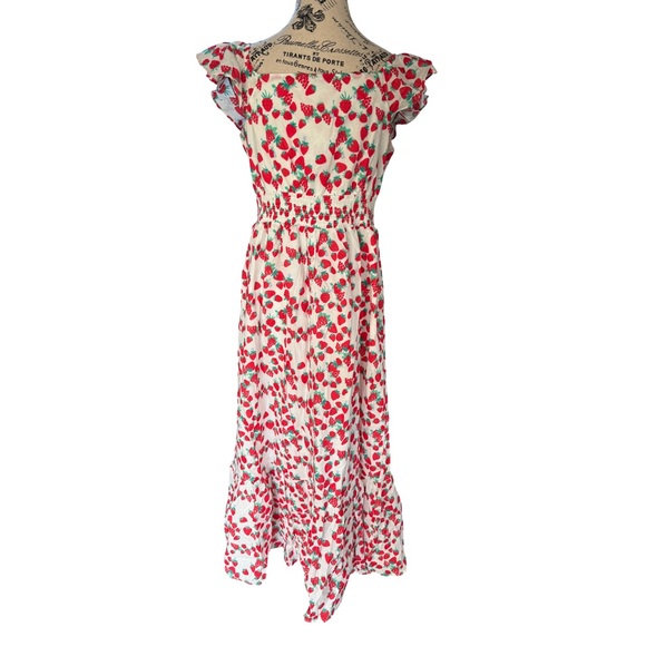 Betsy Johnson Strawberry Print Ruffled Smocked Maxi Dress NWT Size M - Picture 7 of 10